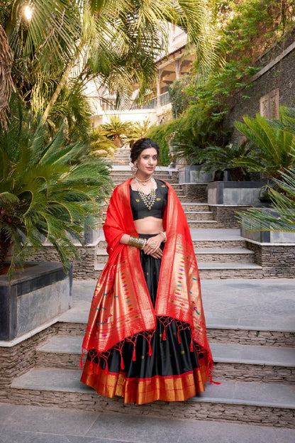 Classic Black Jacquard Silk – Zari Weaving for Royal Wedding Lehenga