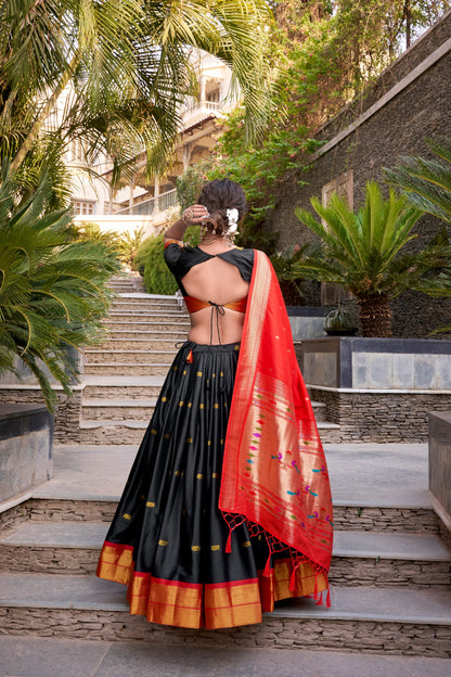 Classic Black Jacquard Silk – Zari Weaving for Royal Wedding Lehenga