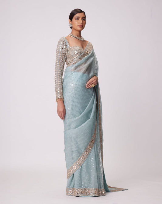 Occasion Wear Sky Blue Saree – Faux Georgette with Sequins Touch