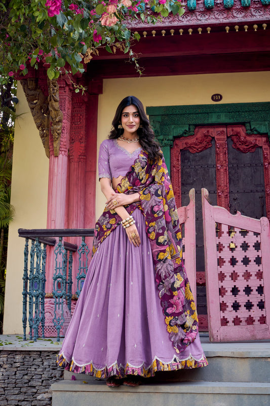 Royal Purple Vichitra Silk – Sequins and Thread Rich Fabric