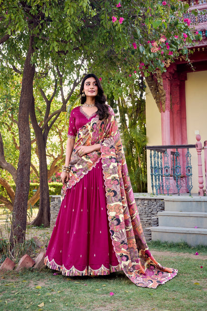 Beautiful Pink Vichitra Silk – Thread & Sequins Embroidered for Parties