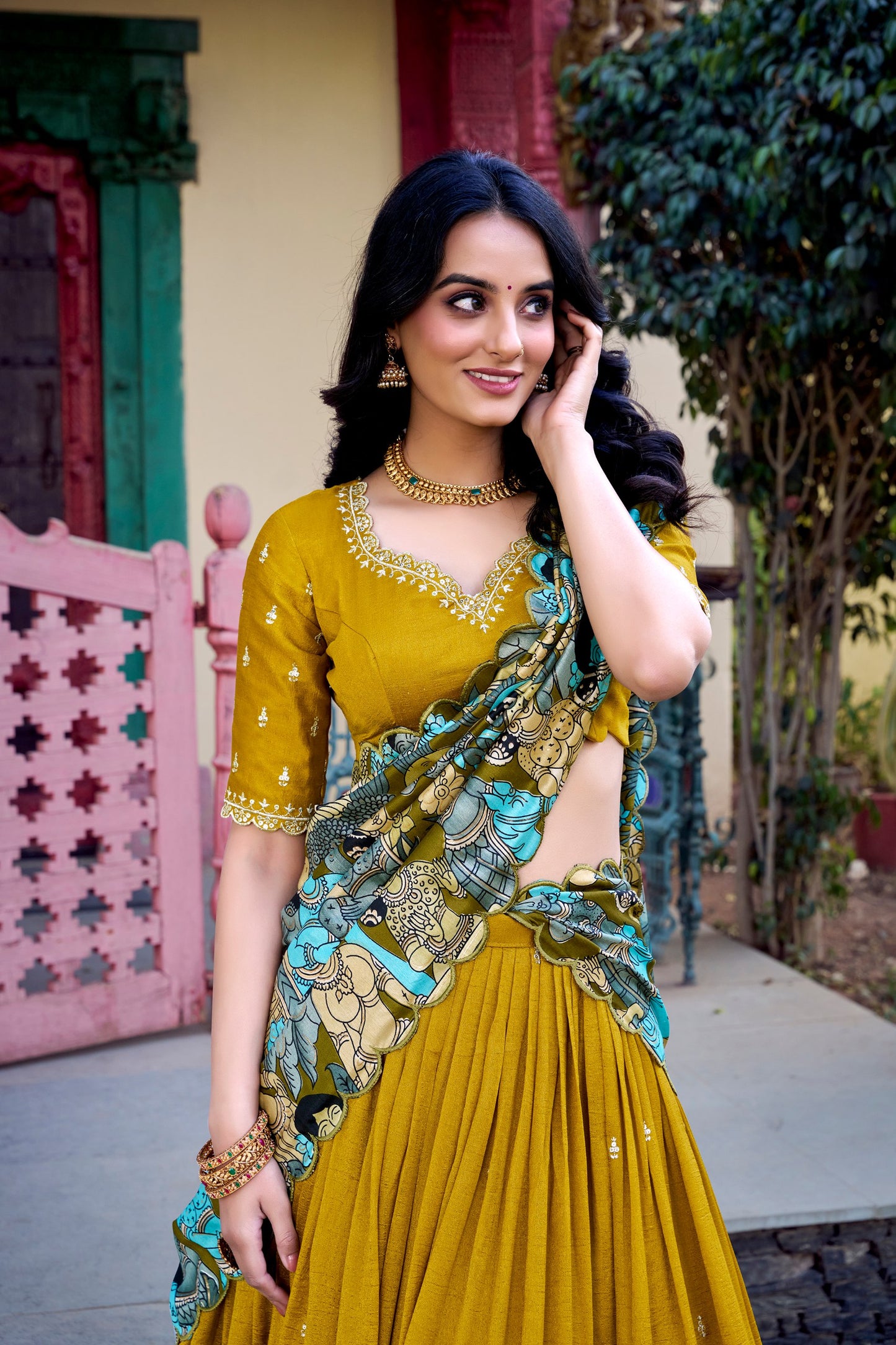 Bright Yellow Vichitra Silk with Heavy Embroidery – Sequins & Thread Work