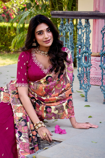 Beautiful Pink Vichitra Silk – Thread & Sequins Embroidered for Parties