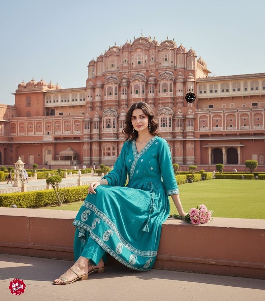 Floral Yoke Design Sequnnied Silk Anarkali Kurta With Trousers & Dupatta