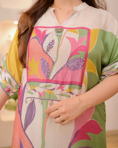 Ivory Multi Bloom Handwork Dhoti Co-ord