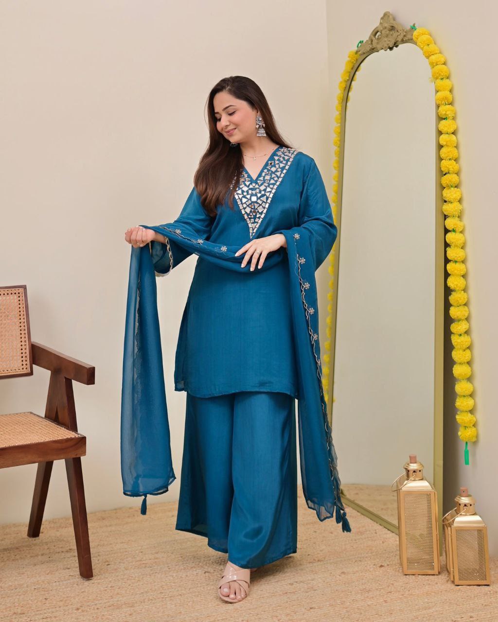 Beautiful Sharara Sets in stunning shades, adorned with exquisite real mirror hand embroidery work