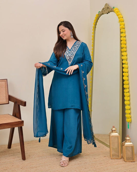 Beautiful Sharara Sets in stunning shades, adorned with exquisite real mirror hand embroidery work