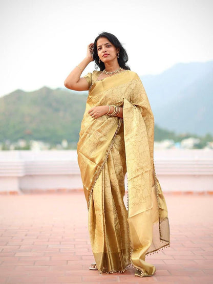 beautiful banarasi handloom golden tissue silk saree