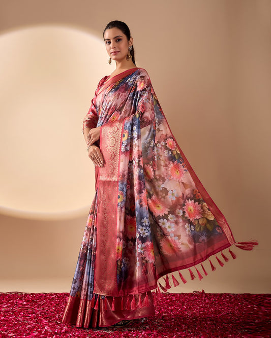 Luxurious Soft Lichi Silk Saree in Deep Wine Rose Shade Saree