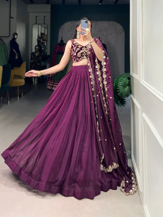 Plain Organza in Deep Purple – Elegant Fabric for Ethnic & Western Wear