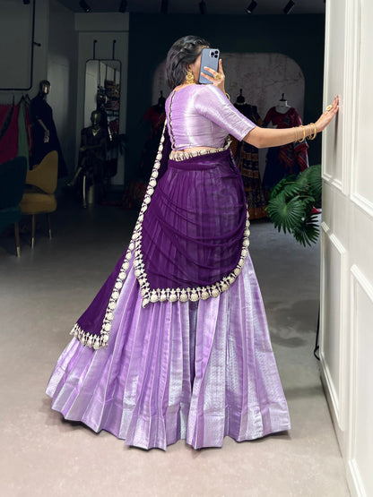 Royal Purple Jacquard Silk Fabric with Traditional Weaving Work