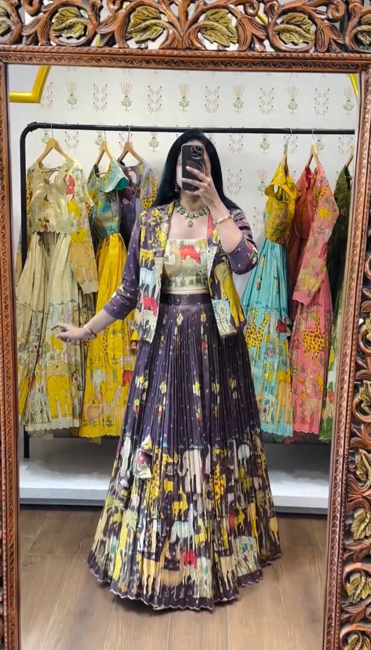 READYMADE COTTON KALAMKARI TRENDY LEHENGA WITH JACKET ONLINE