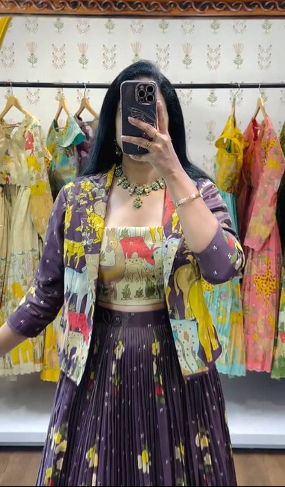 READYMADE COTTON KALAMKARI TRENDY LEHENGA WITH JACKET ONLINE