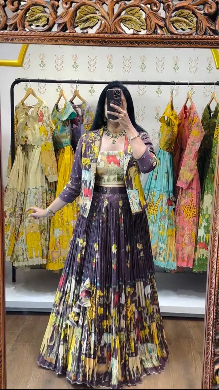 READYMADE COTTON KALAMKARI TRENDY LEHENGA WITH JACKET ONLINE