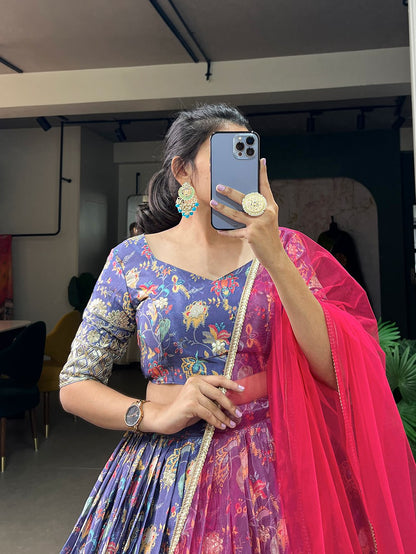 Blue and Pink Stitched Lehenga Set with Heavy Flair & Embellished Work