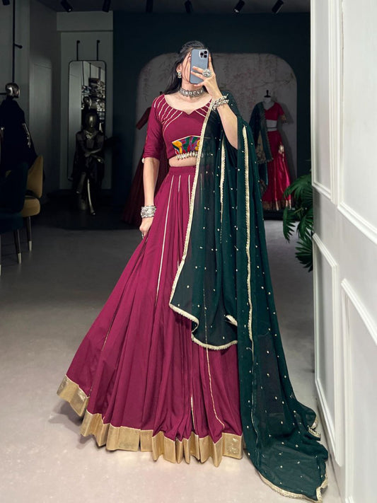 Maroon Pure Reyon Embossed Work Navratri Chaniya Choli