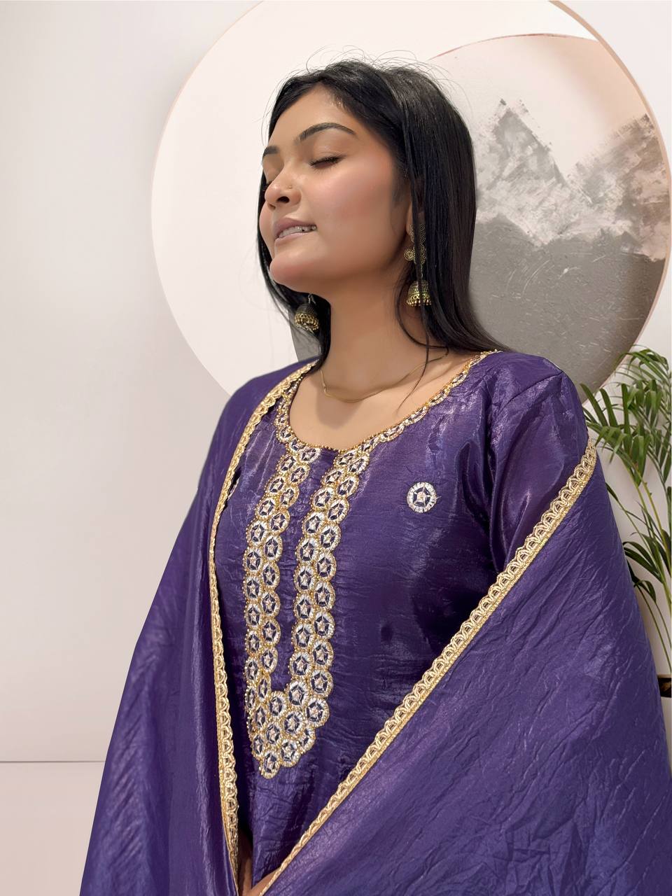 Premium Navy Blue Crush Silk Embroidery Fancy Kurti – Gold Finish