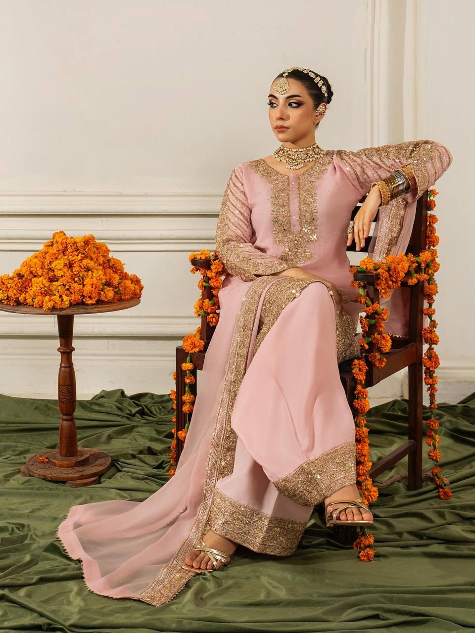 Luxury Pink Heavy Chinon silk With Embroidery Work 3 Piece Kurti & Plazzo & Dupatta