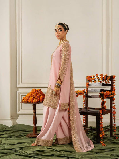 Luxury Pink Heavy Chinon silk With Embroidery Work 3 Piece Kurti & Plazzo & Dupatta