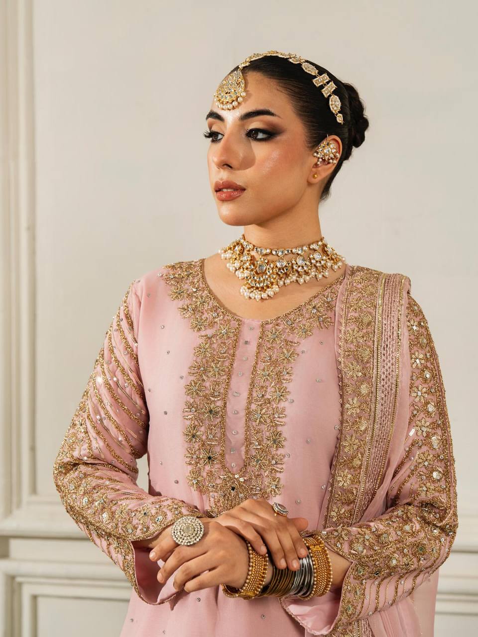 Luxury Pink Heavy Chinon silk With Embroidery Work 3 Piece Kurti & Plazzo & Dupatta