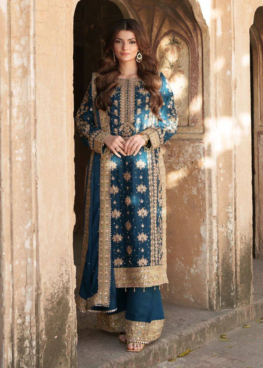 Blue And Gold Latest Kurta Dupatta Set With Sequence Work | Ready To Wear