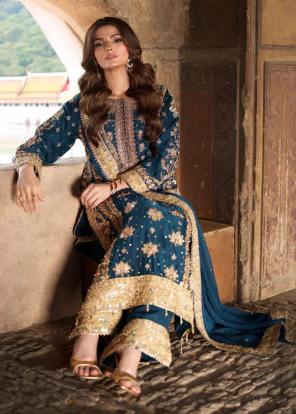Blue And Gold Latest Kurta Dupatta Set With Sequence Work | Ready To Wear