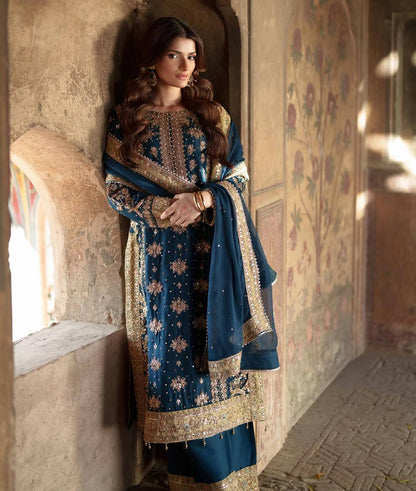 Blue And Gold Latest Kurta Dupatta Set With Sequence Work | Ready To Wear