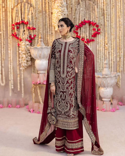 New Designer Party Wear Look Top-Plazzo and Dupatta With Heavy Embroidery Work