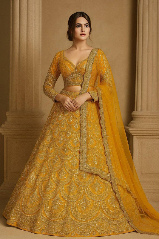 Heavy thai silk lehenga with sequence work & dori work