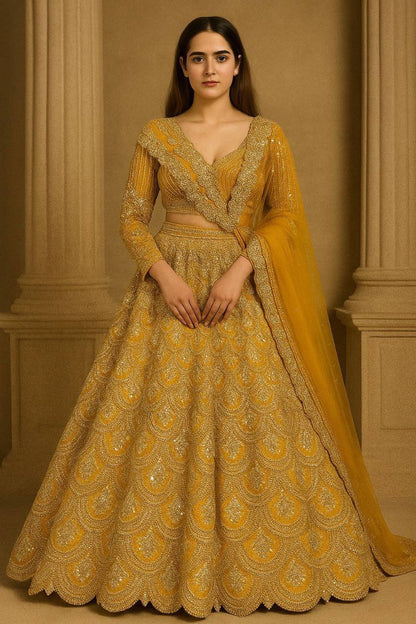 Heavy thai silk lehenga with sequence work & dori work