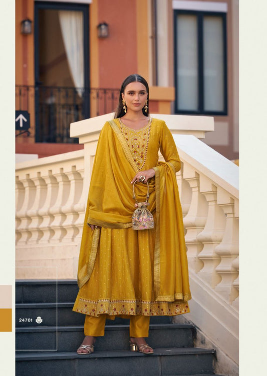 Yellow Kurti in Embroidery Work And Hand Work On Vicitra Silk.