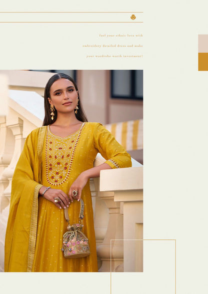 Yellow Kurti in Embroidery Work And Hand Work On Vicitra Silk.