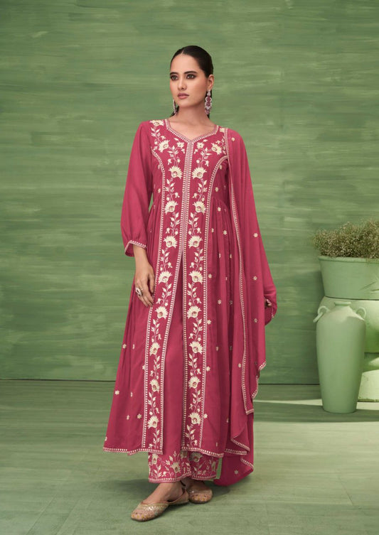 Pink Kurtie with Pant & Dupatta in Blooming Jorjat With Work .