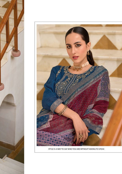 Blue Color  Pure Viscose Self Jacquard Kurti with Handwork & Inner.