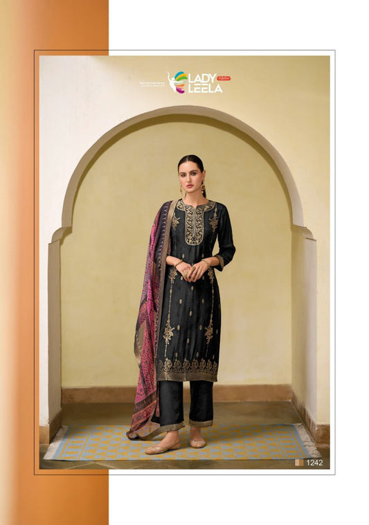 Black Color  Pure Viscose Self Jacquard Kurti with Handwork & Inner.
