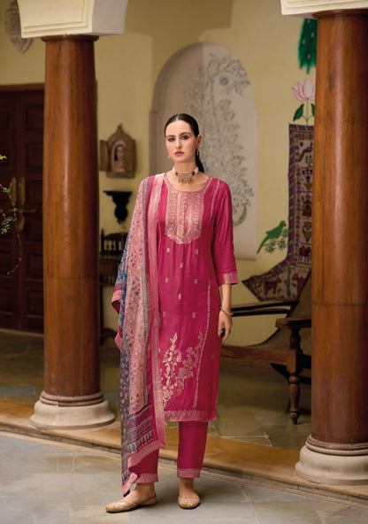 Pink Color  Pure Viscose Self Jacquard Kurti with Handwork & Inner.