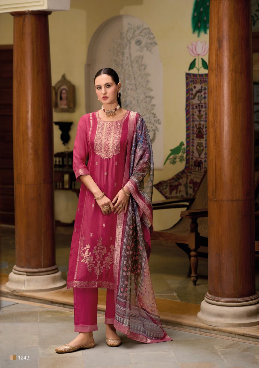 Pink Color  Pure Viscose Self Jacquard Kurti with Handwork & Inner.