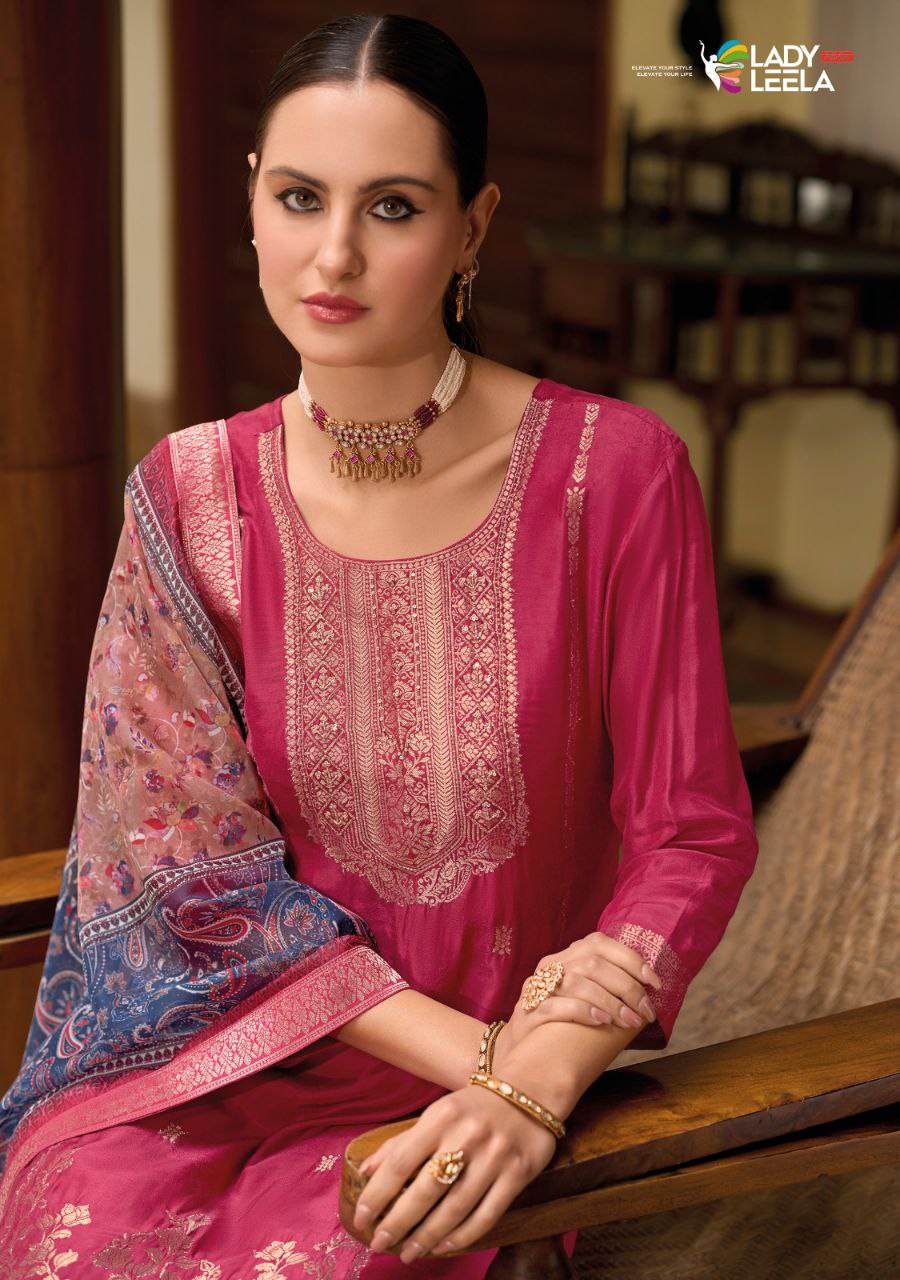 Pink Color  Pure Viscose Self Jacquard Kurti with Handwork & Inner.