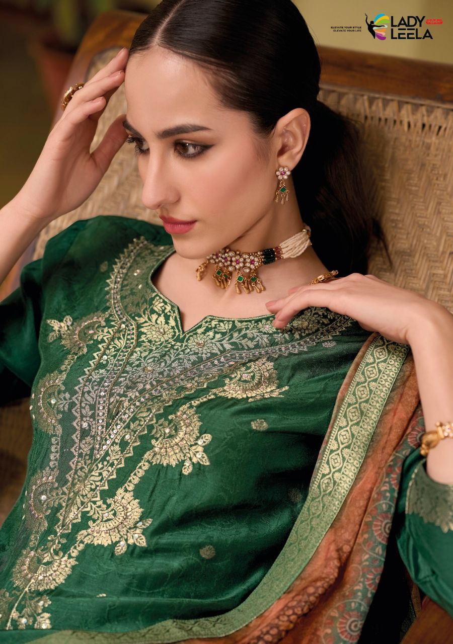 Green Color  Pure Viscose Self Jacquard Kurti with Handwork & Inner