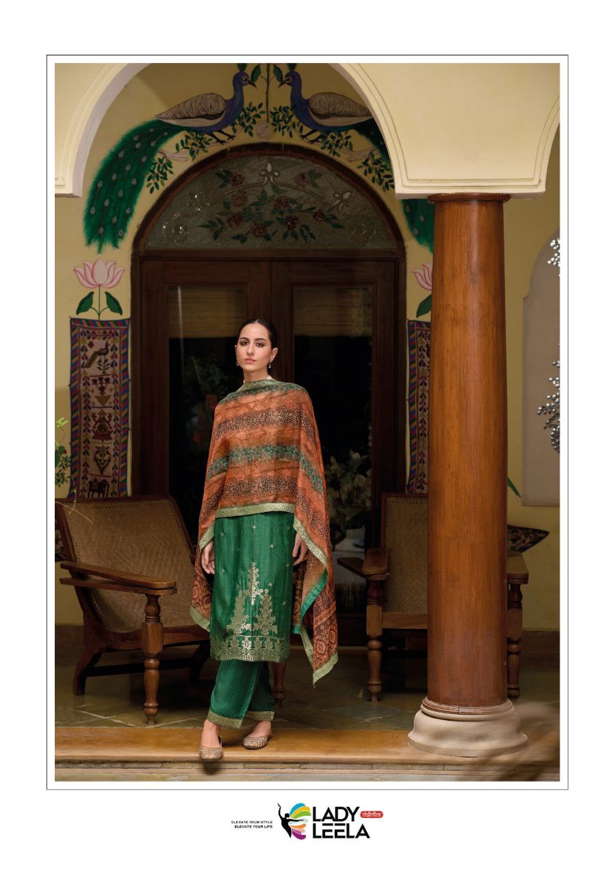 Green Color  Pure Viscose Self Jacquard Kurti with Handwork & Inner