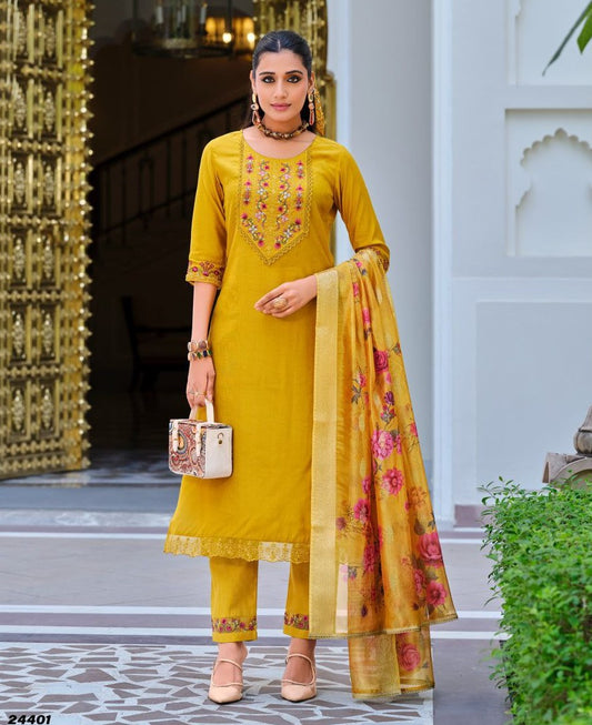 Yellow Kurtie in Embroidery Work & Viscose Fabrics.
