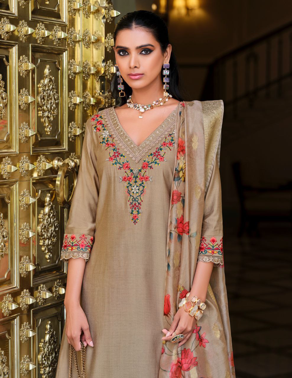Beige Color Kurtie in Embroidery Work & Viscose Fabrics.