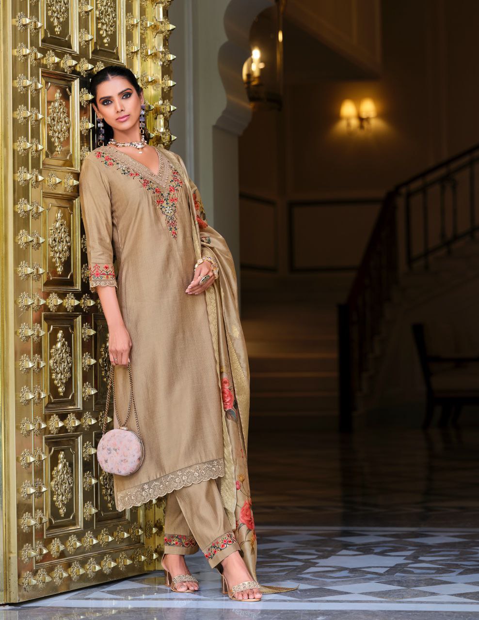 Beige Color Kurtie in Embroidery Work & Viscose Fabrics.