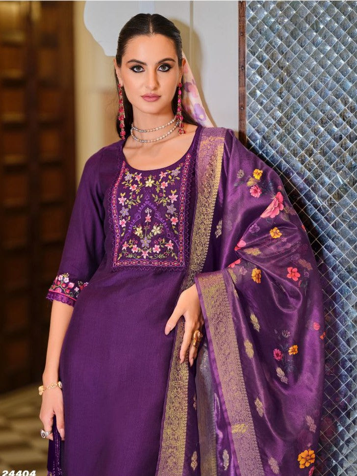 Purple Color Kurtie in Embroidery Work & Viscose Fabrics.
