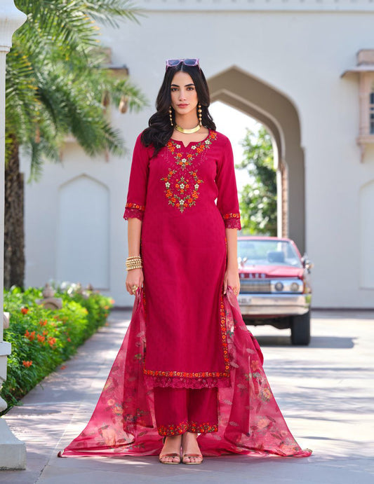 Pink kurti  Embroidary Work And Jacquard Viscouse Silk