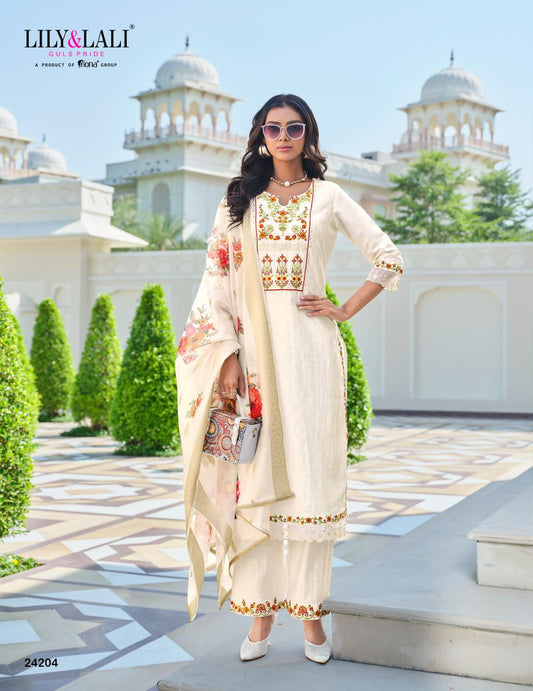 White Kurti in Embroidery Work And Jacquard Viscouse Silk.