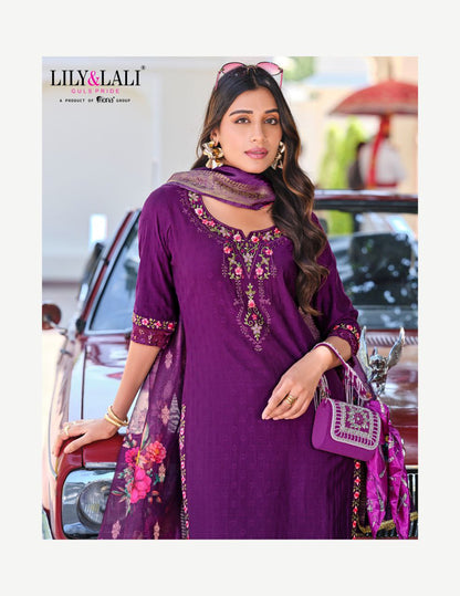 Purple Kurti in Embroidery Work And Jacquard Viscouse Silk.