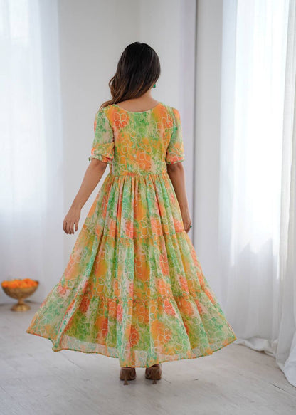 Elagance Yellow pure Georgette And Digital print Gown
