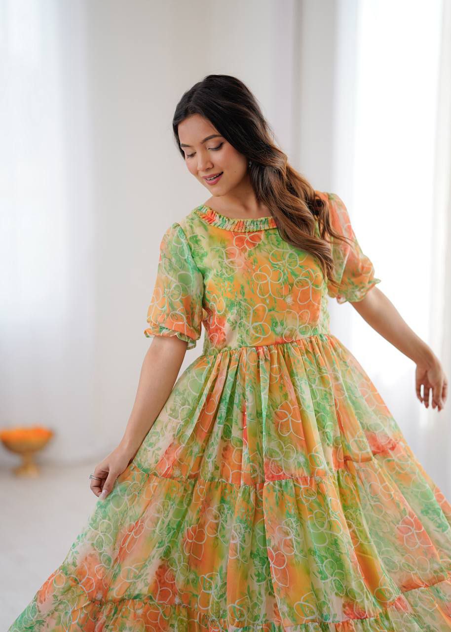 Elagance Yellow pure Georgette And Digital print Gown