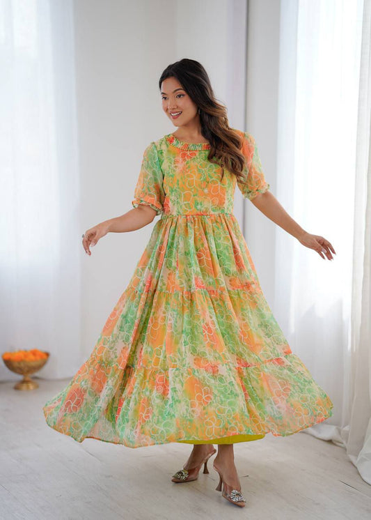 Elagance Yellow pure Georgette And Digital print Gown